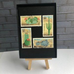 Cactus Framed Used Postage Stamp Art, #EF22